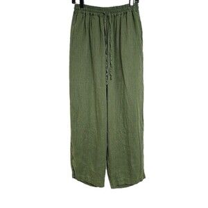 Magic Linen Wide Leg Pants Trouser 100% Linen Pockets Green Beach Women’s Size S